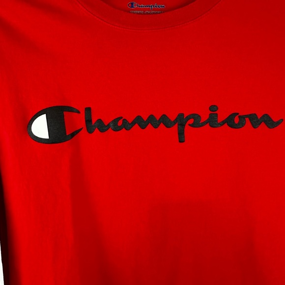 Champion brand long sleeve tee. Red shirt with black logo. Size XL. Stay warm. - Picture 2 of 5
